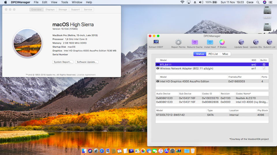 Success Hackintosh macOS High Sierra 10.13.6 Build 17G65 at Asus A450CA-WX219D